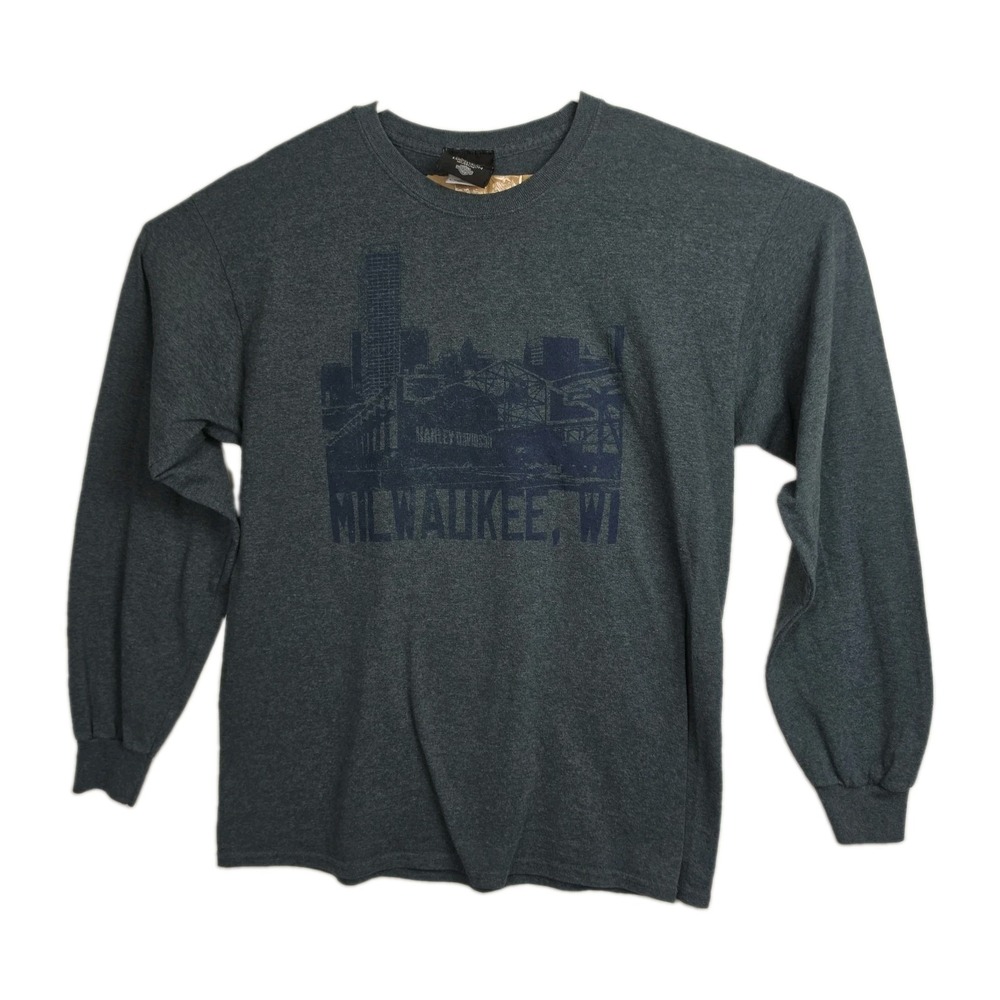 Harley-Davidson Museum Long-Sleeved T-Shirt Men's L Gray Graphic Print Milwaukee